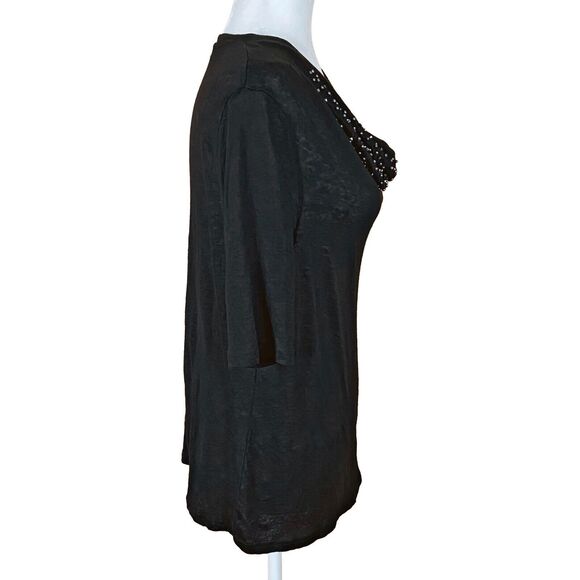 Gerry Weber Black Linen Top US 12 Studded Draped Cowl Neck Short Sleeves - Picture 4 of 8